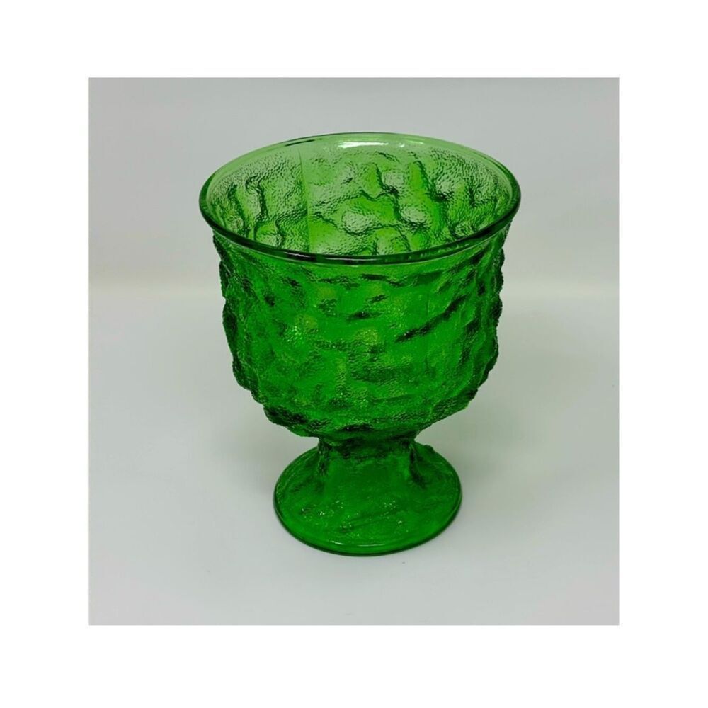 Vintage Green Crinkle Textured Glass Goblet Vase